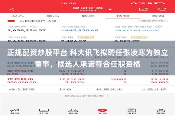 正规配资炒股平台 科大讯飞拟聘任张凌寒为独立董事，候选人承诺符合任职资格